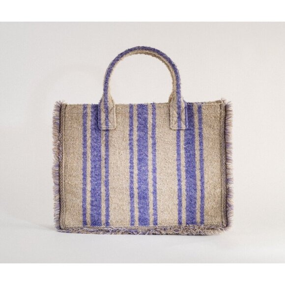 Sandro Kasbah Tote Bag in Tweed Purple & Neutral Stripes $475 - Picture 4 of 10